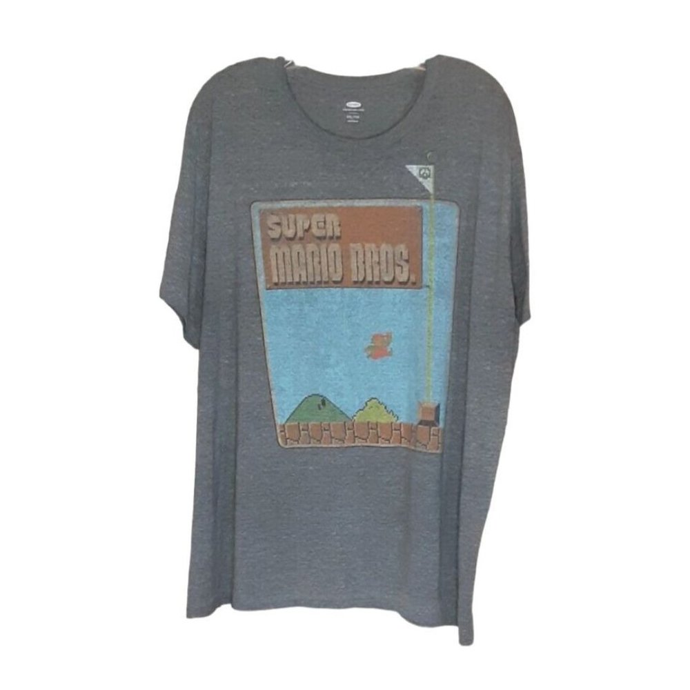 Super Mario Bros Mens 2XL‎ Gray Blue Graphic Print T Shirt Short Sleeve O…